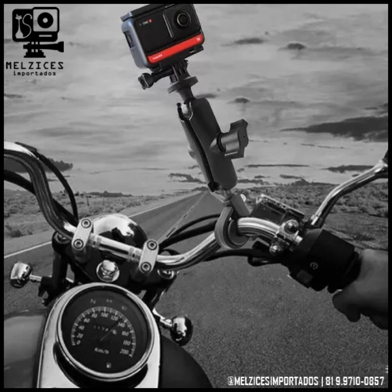Suporte Moto P/ Câmera 360 Graus Efeito Bastão Invisível Insta360 Extensor  Retrátil Alumínio Gopro