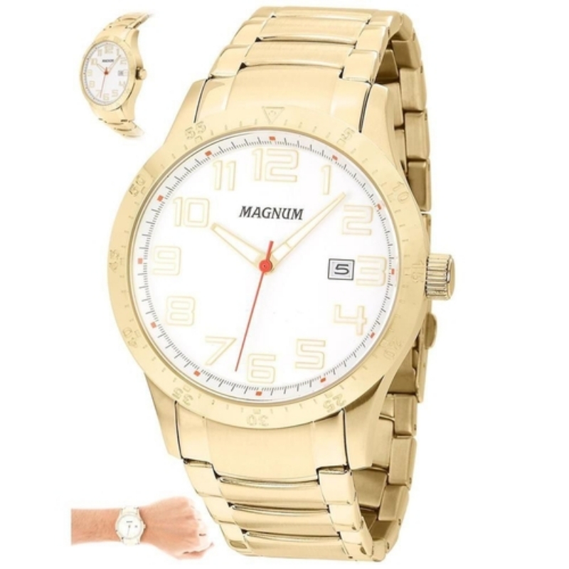 Relógio magnum masculino - ma34012p - dourado com pulseira de