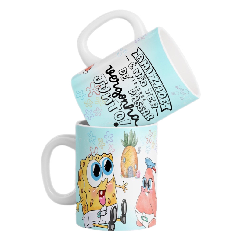 Caneca Bob Esponja e Patrick Colegas Amigos Melhores Amigos