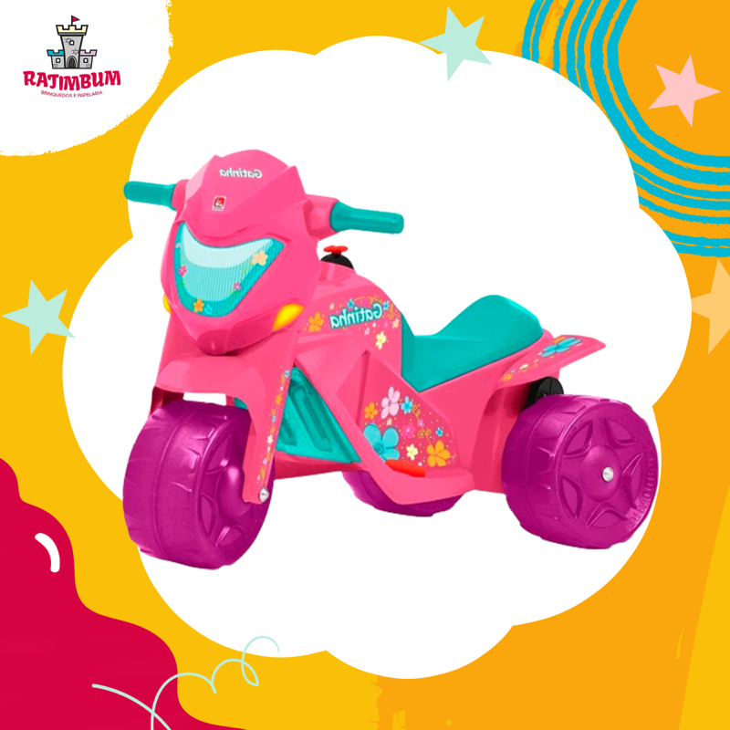 Moto Eletrica Infantil Bandeirante Banmoto 6V Gatinha Rosa na