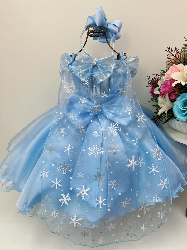 Vestido Infantil Frozen Com Capa Luxo Festas De Princesas