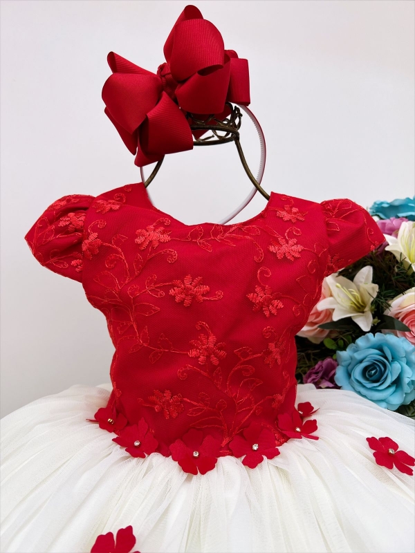 Vestido Infantil Vermelho Realeza Renda Luxo Festa Princesa - Rosa