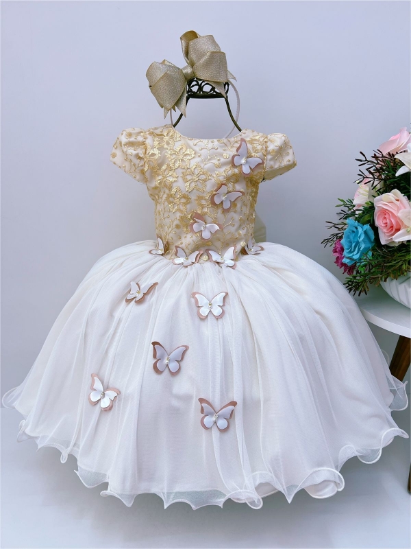 Vestido Infantil Rose Renda C/ Borboletas Dama Princesas