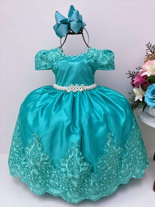 VESTIDO INFANTIL REALEZA LILÁS RENDA PÉROLAS PRINCESA LUXO