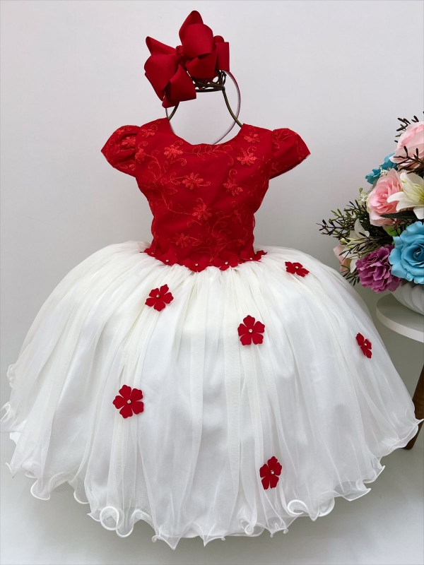 Vestido Infantil Vermelho Renda Princesas Realeza Luxo Festa