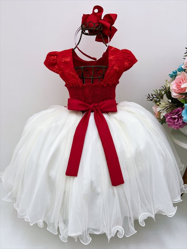 Vestido Infantil Vermelho Realeza Renda Princesa Luxo Festa - Rosa